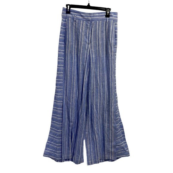 Anthropologie Ett:Twa Striped Linen Wide‎ Leg Pants Blue and White NWOT Size 4 - Picture 1 of 12
